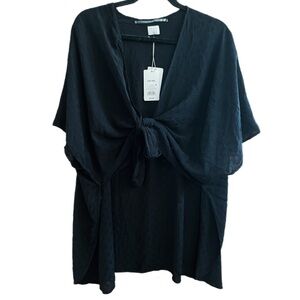 NEW ! A New Day Brand Black Shawl top w/ Front Tie Option - One size